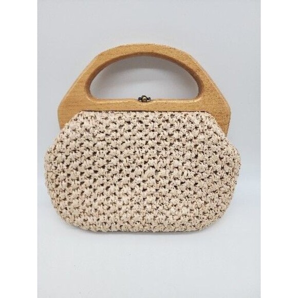 Vintage Raffia Purse Magid New York Made in Japan Wooden Handles Metal Clasp EUC - Picture 1 of 8